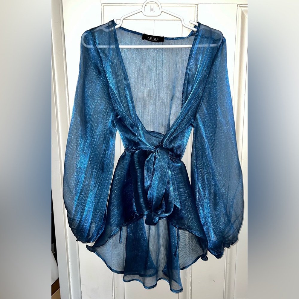 Medium Sparkly Blue AKIRA Long-Sleeved Blouse